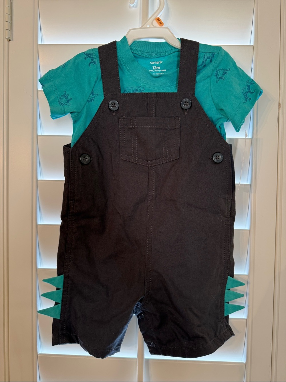 carter's dark grey Dino Accent Overalls with tee set